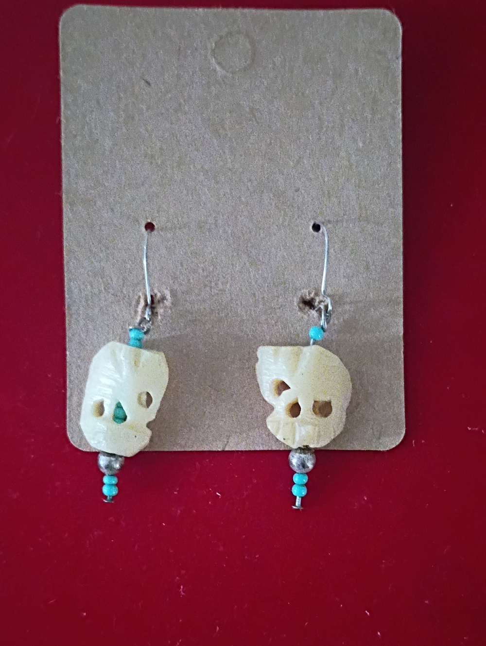 Carved Bone Beaded Dangle Earrings Southwestern Boho